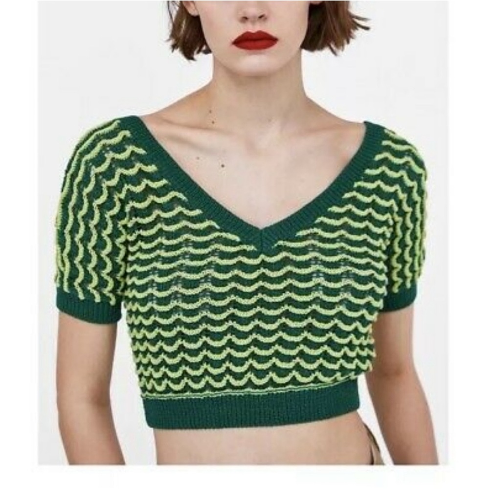Zara Green knit crop top - Picture 2 of 8